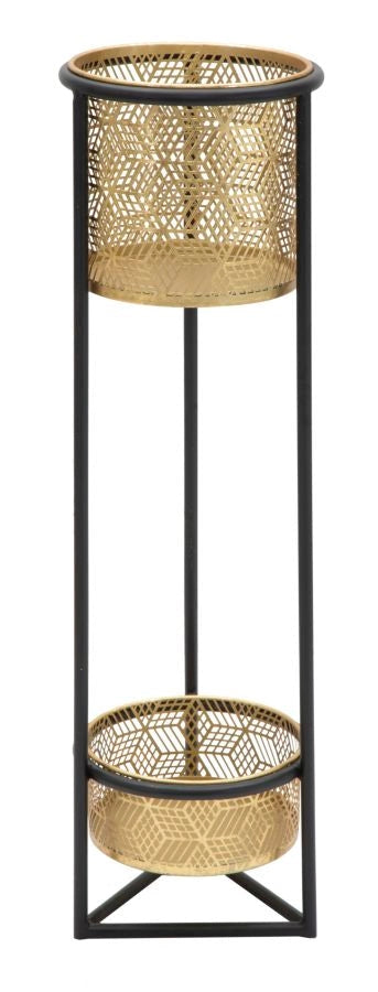 Porta Vasi Doppio Ø23x80 cm in Ferro Nero e Oro