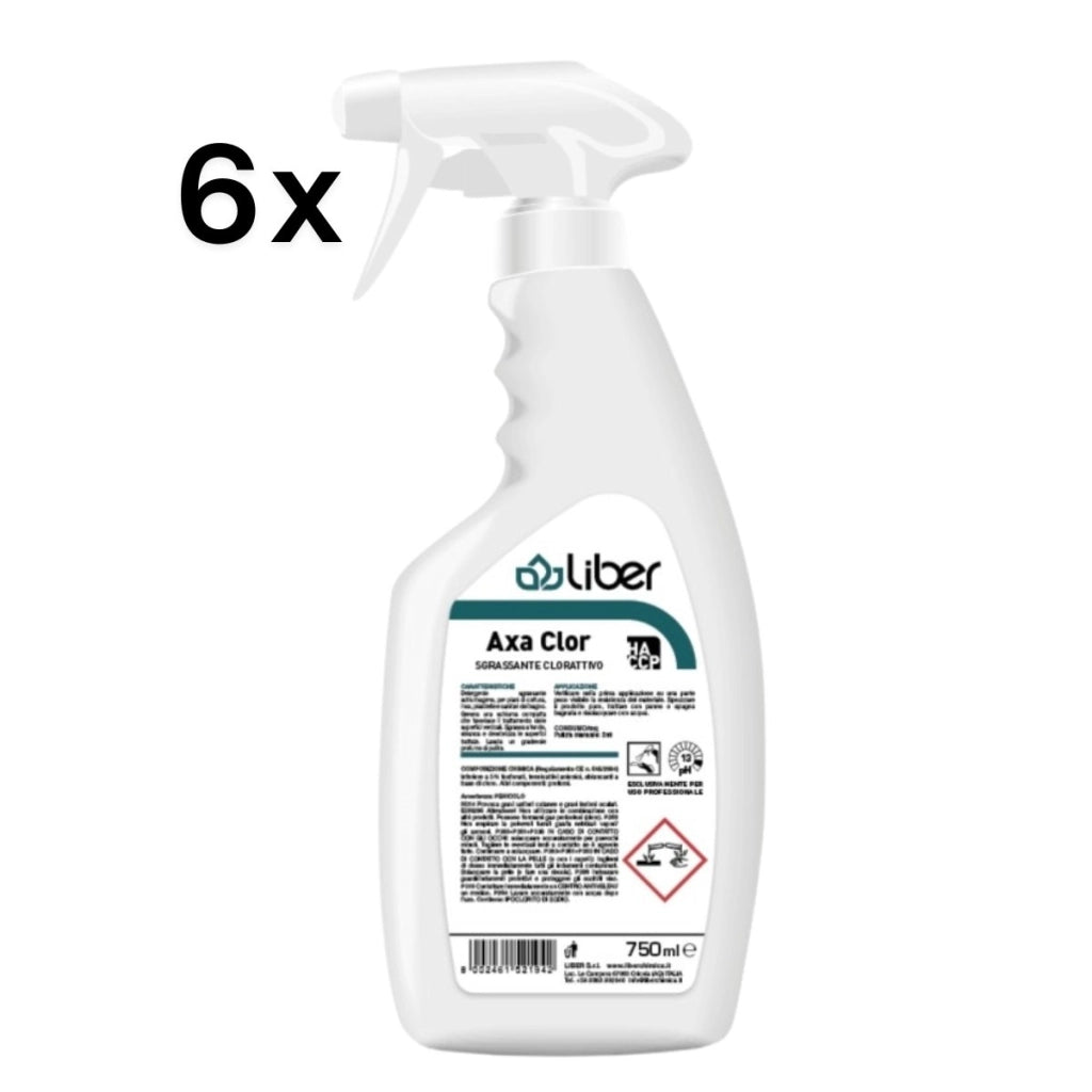 Axa Clor 6 Pezzi x 750 ml, Detergente Sgrassante Schiumogeno al Cloro HACCP | Liber