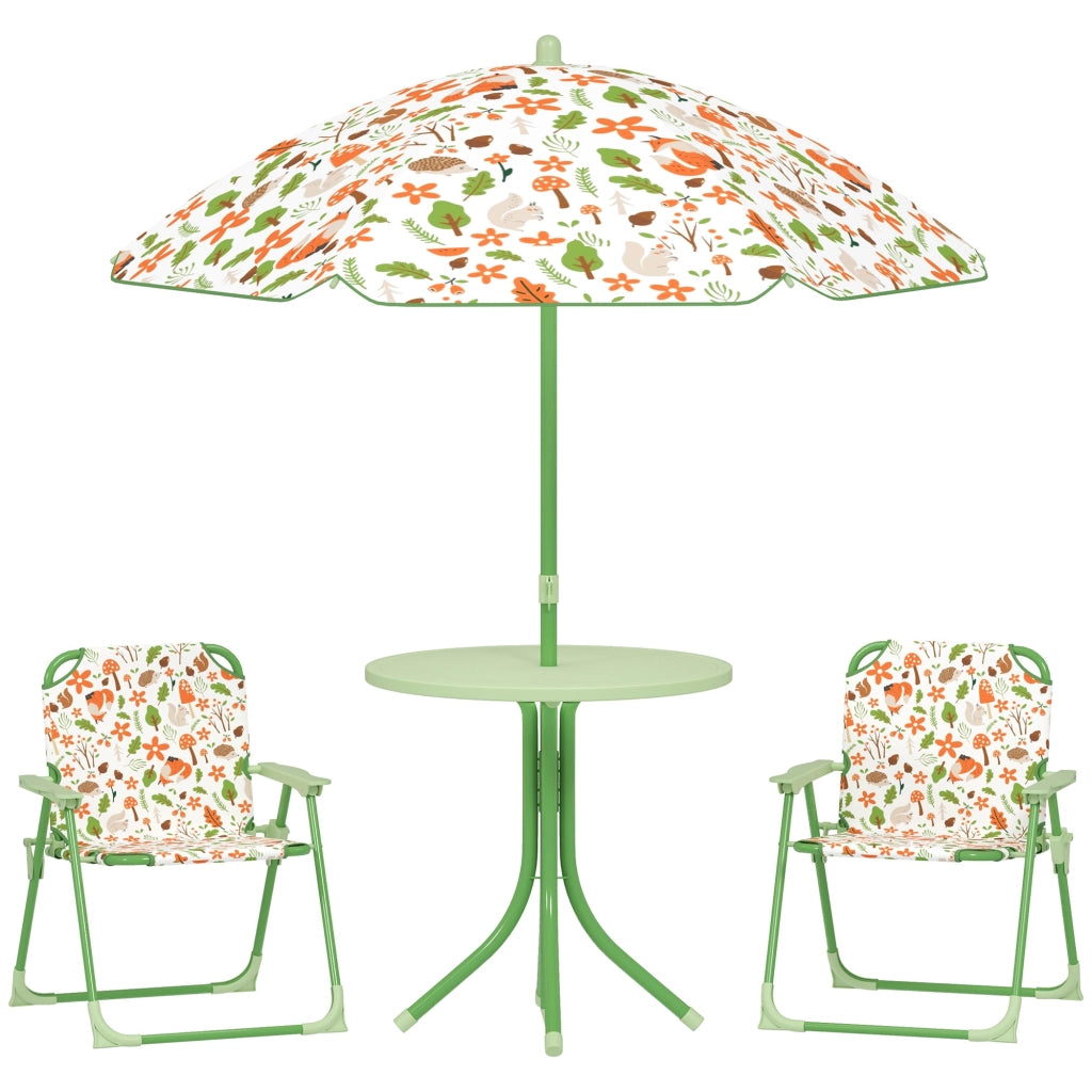 Set da Giardino per Bambini 2-5 Anni con Tavolino 2 Sedie e un Ombrellone Verde