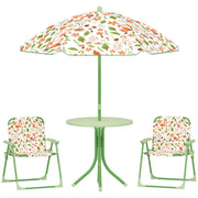 Set da Giardino per Bambini 2-5 Anni con Tavolino 2 Sedie e un Ombrellone Verde