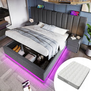 Letto imbottito con LED e USB-C - Xylo - 180x200 - Grigio - Con materasso