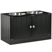 CIOTOLA PER CANI RIALZATA CON VANO CONTENITORE, 2 CIOTOLE IN ACCIAIO INOX RIMOVIBILI, 60X30X35.5CM, NERO