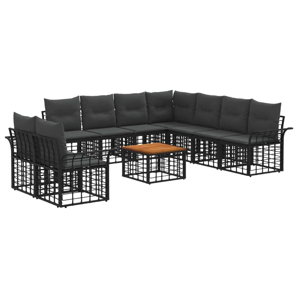 Set di divani da esterno 10 pcs Nero e Grigio scuro Poliestere