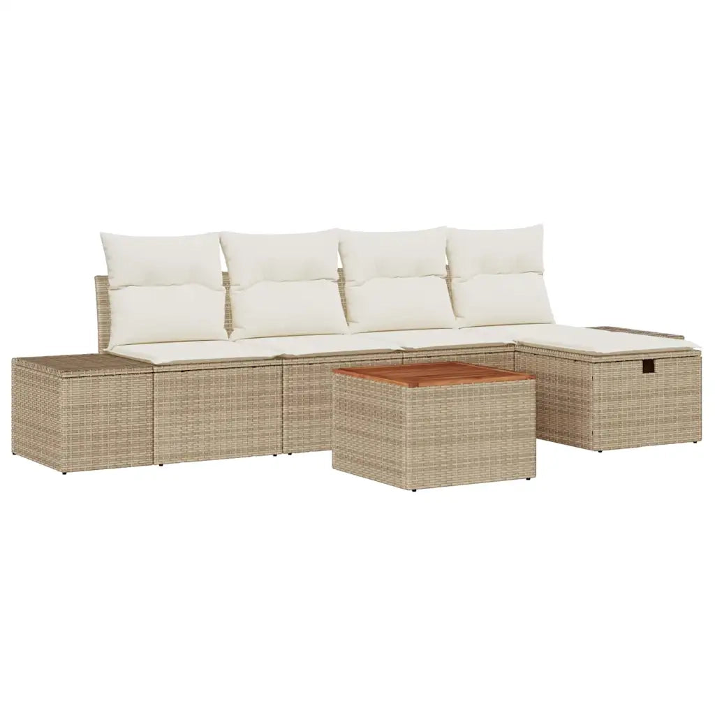 Set Divano da Giardino con cuscino 6 pcs Beige polyrattan