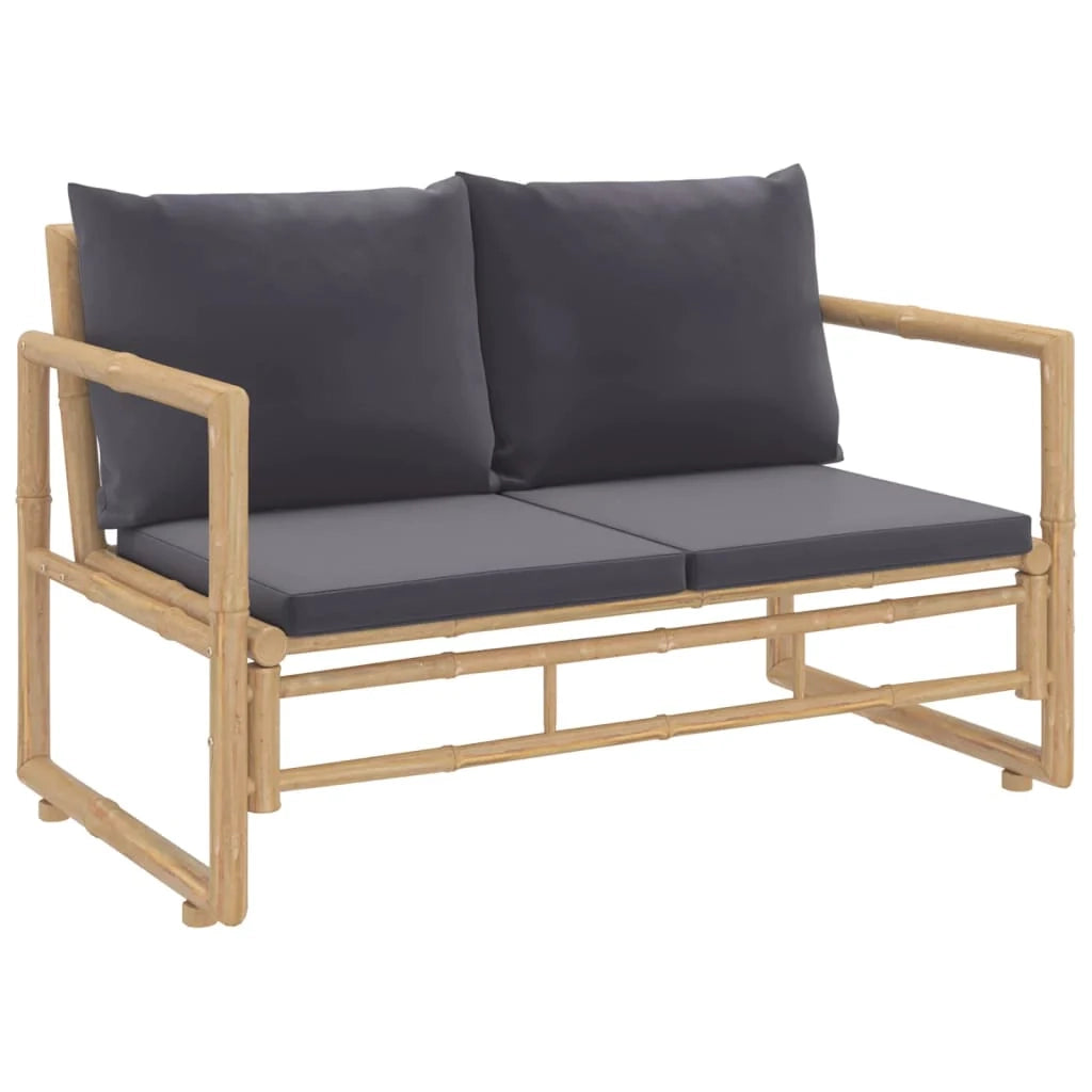 Set di mobili da giardino mobili da esterno set da 2 pezzi con cuscini in bambù grigio scuro 02_0015890