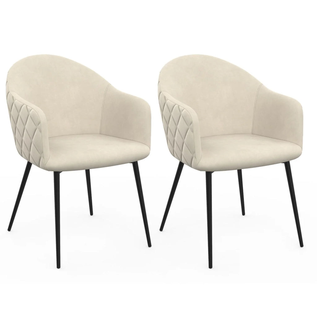 IDMarket - Set di 2 sedie da pranzo e poltrone da tavolo MOLY in velluto goffrato beige