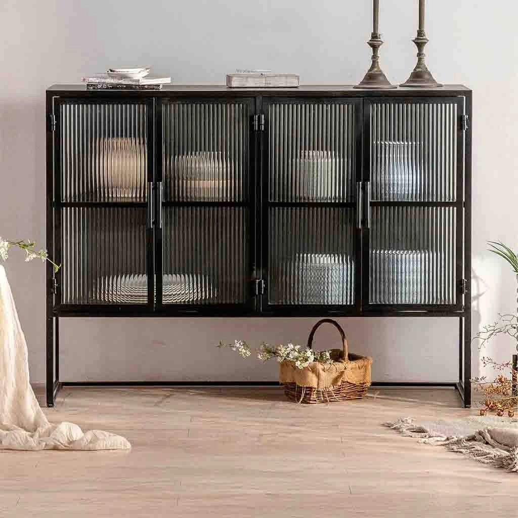 Credenza in metallo nero a 4 ante 150x38,5x90,5h cm