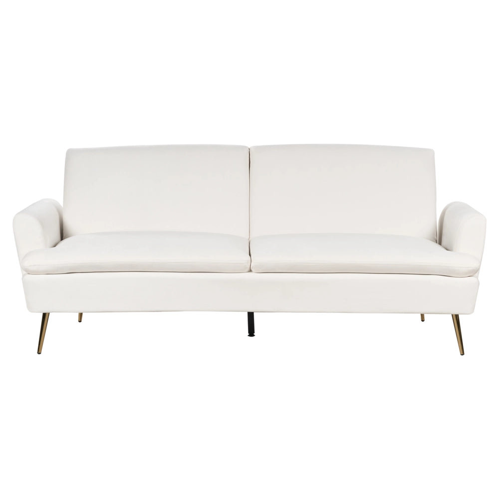 Divano Letto Velluto Bianco Sporco 3 Posti Click Clack Gambe In Metallo Dorato