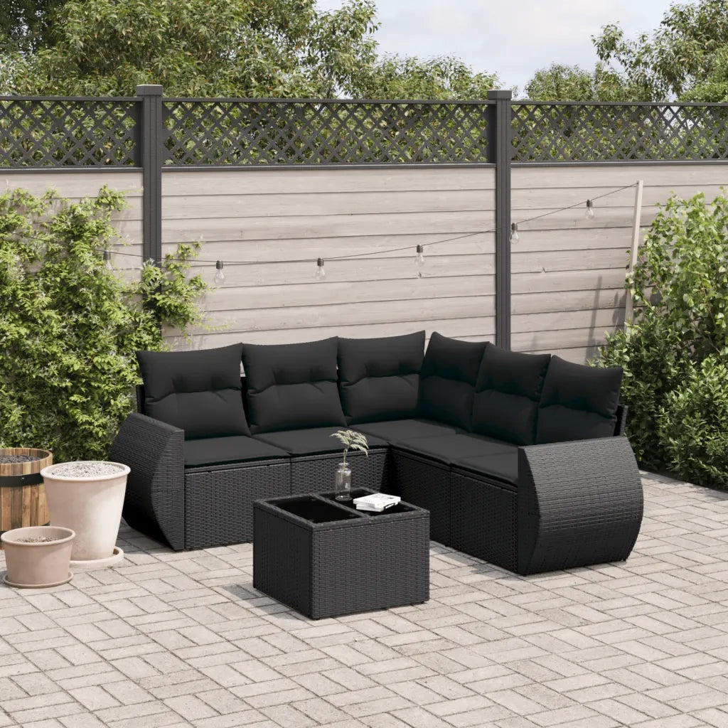 Set Divano da Giardino 6 pz con Cuscini Nero in Polyrattan 3221354