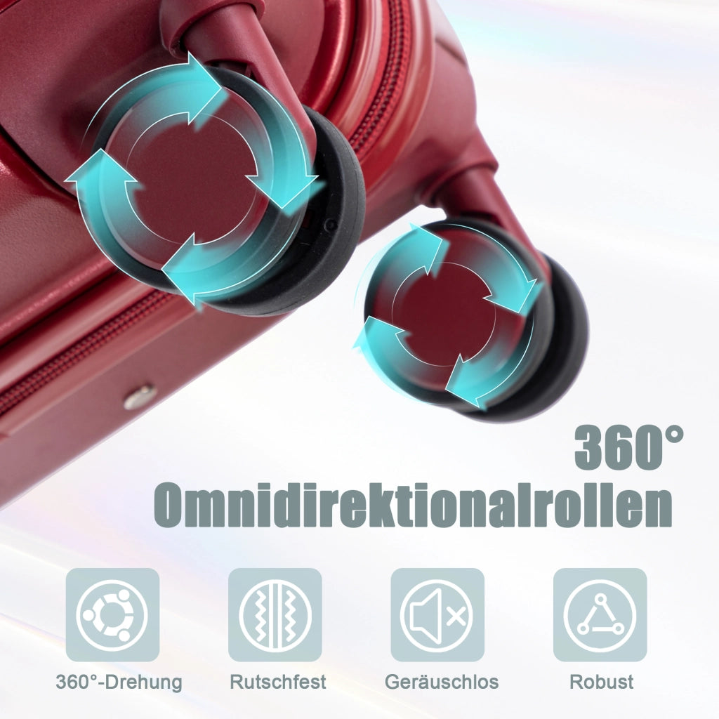 Set valigie rigide in ABS a 2 pezzi con 4 ruote girevoli, manico telescopico e organizer cosmetico, rosso vino