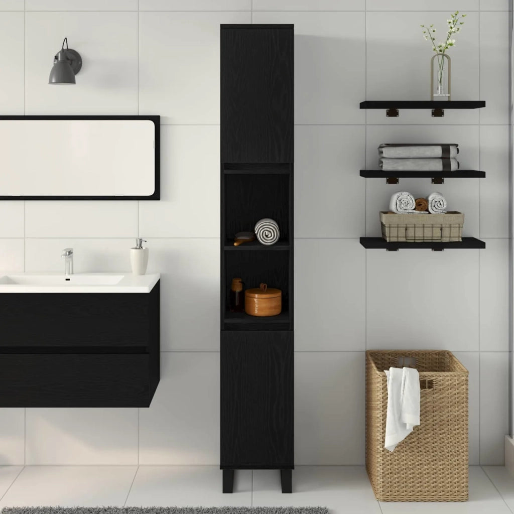 Mobile da Bagno Rovere Nero 30 x 30 x 190 cm Legno multistrato 862883