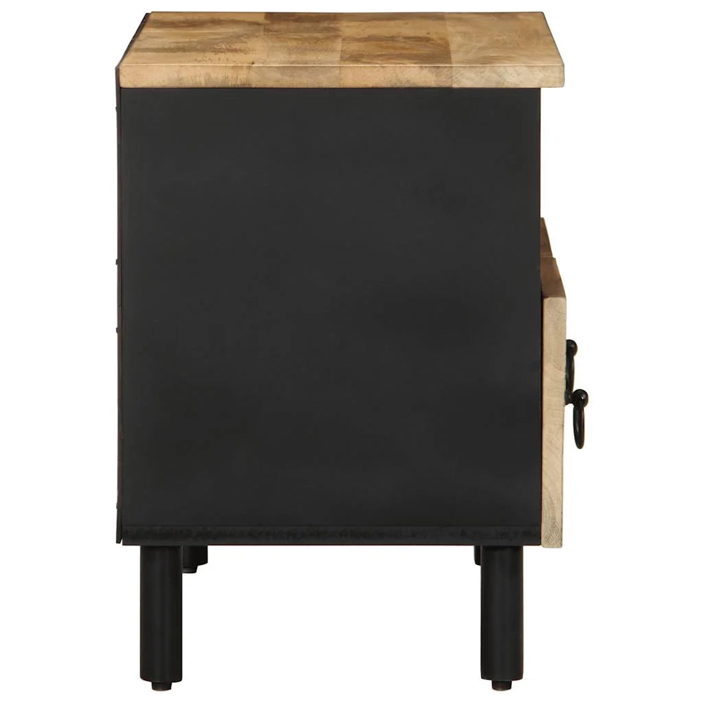 Mobile porta TV industriale nero 70 x 33 x 46 cm con pratico contenitore stile moderno realizzato in legno massello di mango grezzo 02_0057833