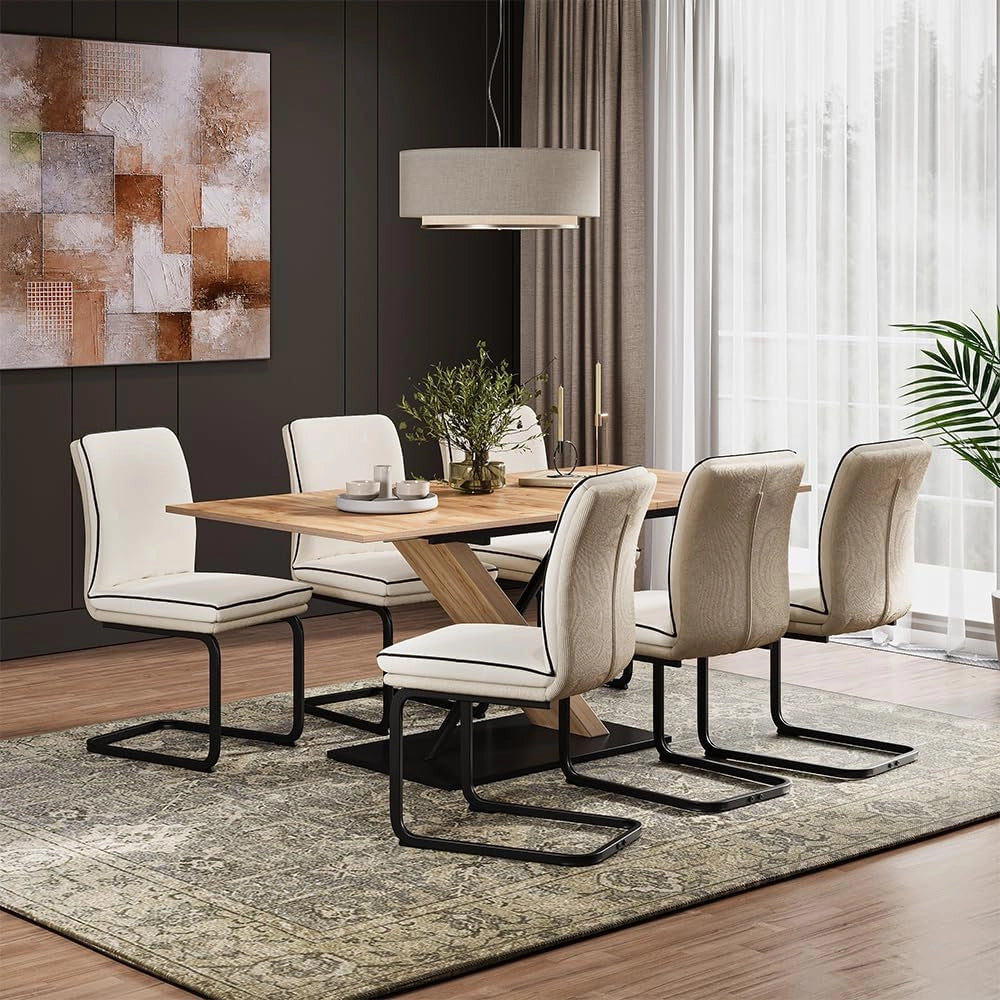 Sedia a sbalzo Eleganza, Beige, Set di 6, con struttura in metallo e piedini antiscivolo salva-pavimento