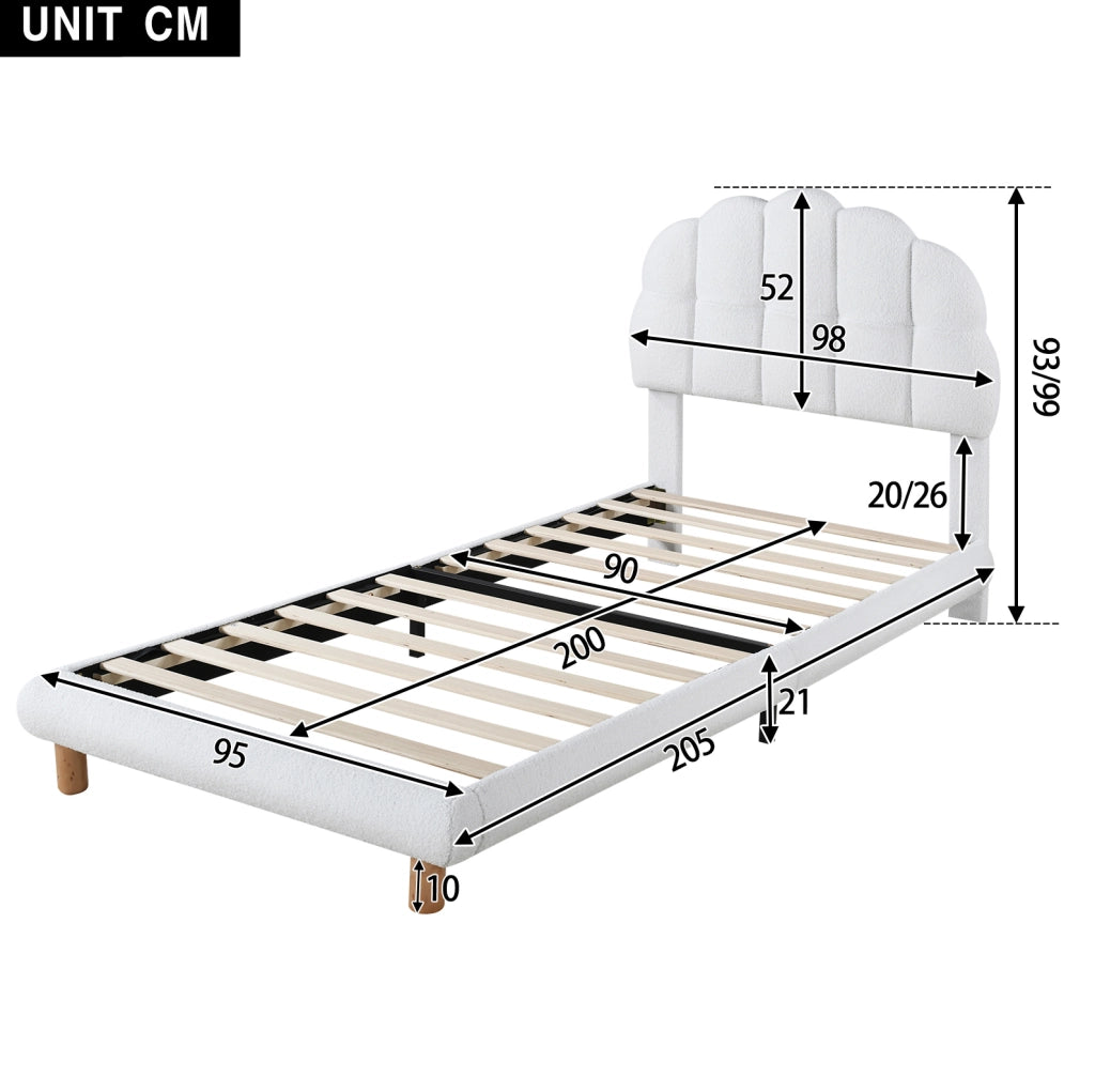 Letto Singolo Imbottito per Bambini 90x200 cm con Rete a Doghe in Legno, Bianco