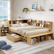 Letto per bambini 140x200 cm con cassetto; librerie e armadi contenitore in compensato; naturale