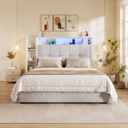 Letto matrimoniale 90x200 cm senza materasso con contenitore idraulico; LED; USB e Type-C; beige