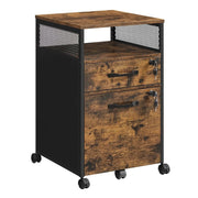 Cassettiera per ufficio con 2 cassetti con serratura 42 x 44 x 69 cm mobiletto portaoggetti per ufficio con ruote scomparto aperto struttura in acciaio stile industriale marrone 12_0004812