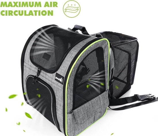 Zak da appendi per animali fino a 5 kg, espandibile pieghevole, borsa per gatti grandi con chiusura anti-apertura, borsa per animali con finestra a mesh, grigio, per cani, gatti e animali domestici (34 x 27 x 44 cm)