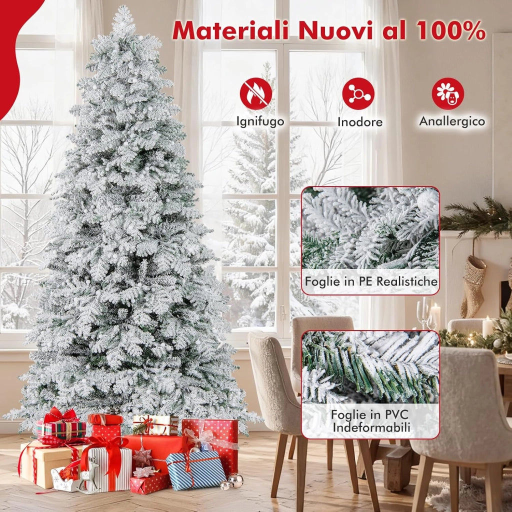 Albero di Natale Innevato 210 cm, Albero di Natale Artificiale con 320 Luci LED, 160 Palline, 806 Rami, 8 Modalità di Illuminazione, Decorazione Natalizia per Festa (210 cm)