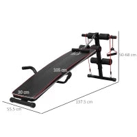 Panca Multifunzione con Vogatore a Molla e Schienale Regolabile e 2 Corde Elastiche, 55.5x137.5 cm Nero