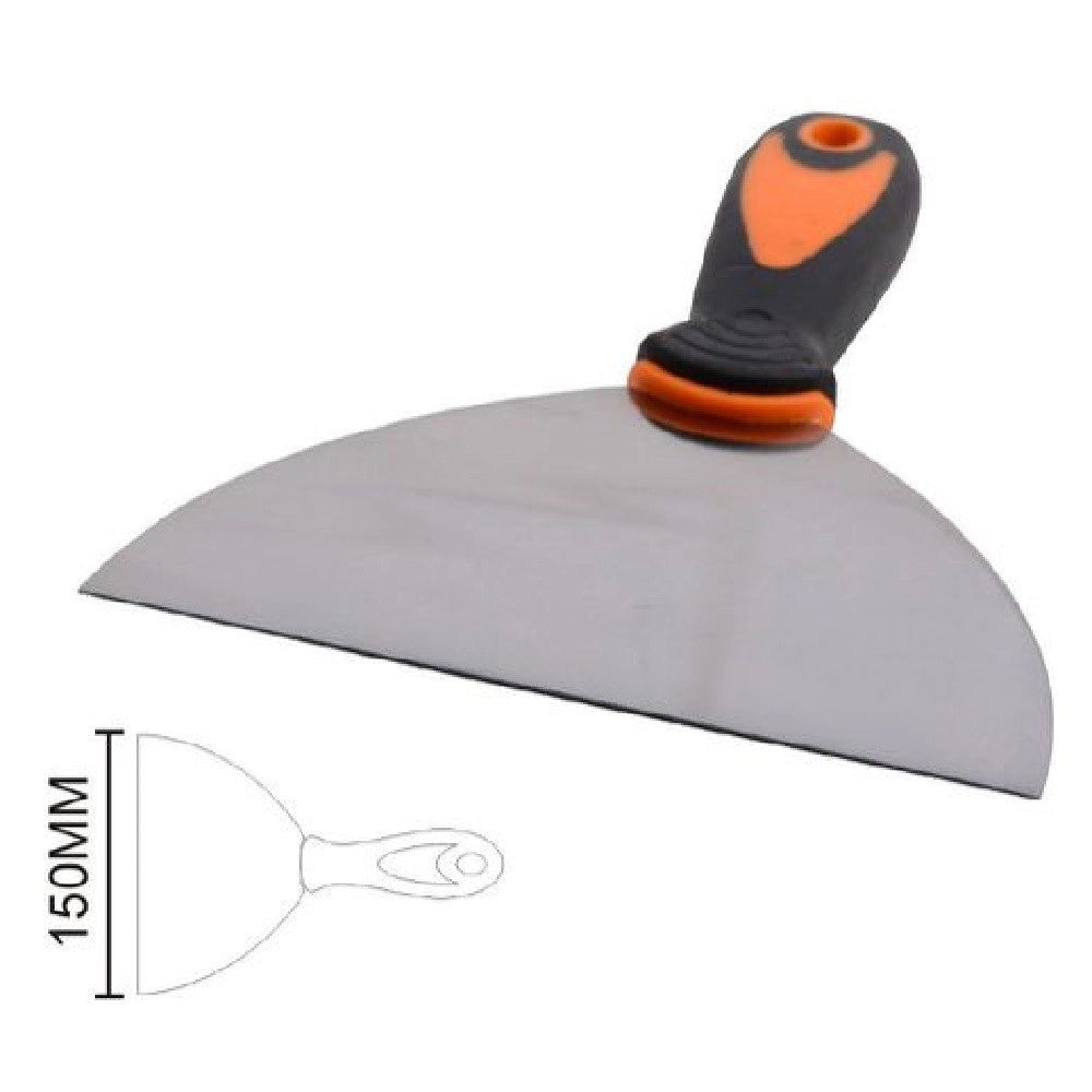 Trade Shop - Spatola Pareti In Acciaio 6" 150 Mm Manico Antiscivolo Comoda Impugnatura 90423 -