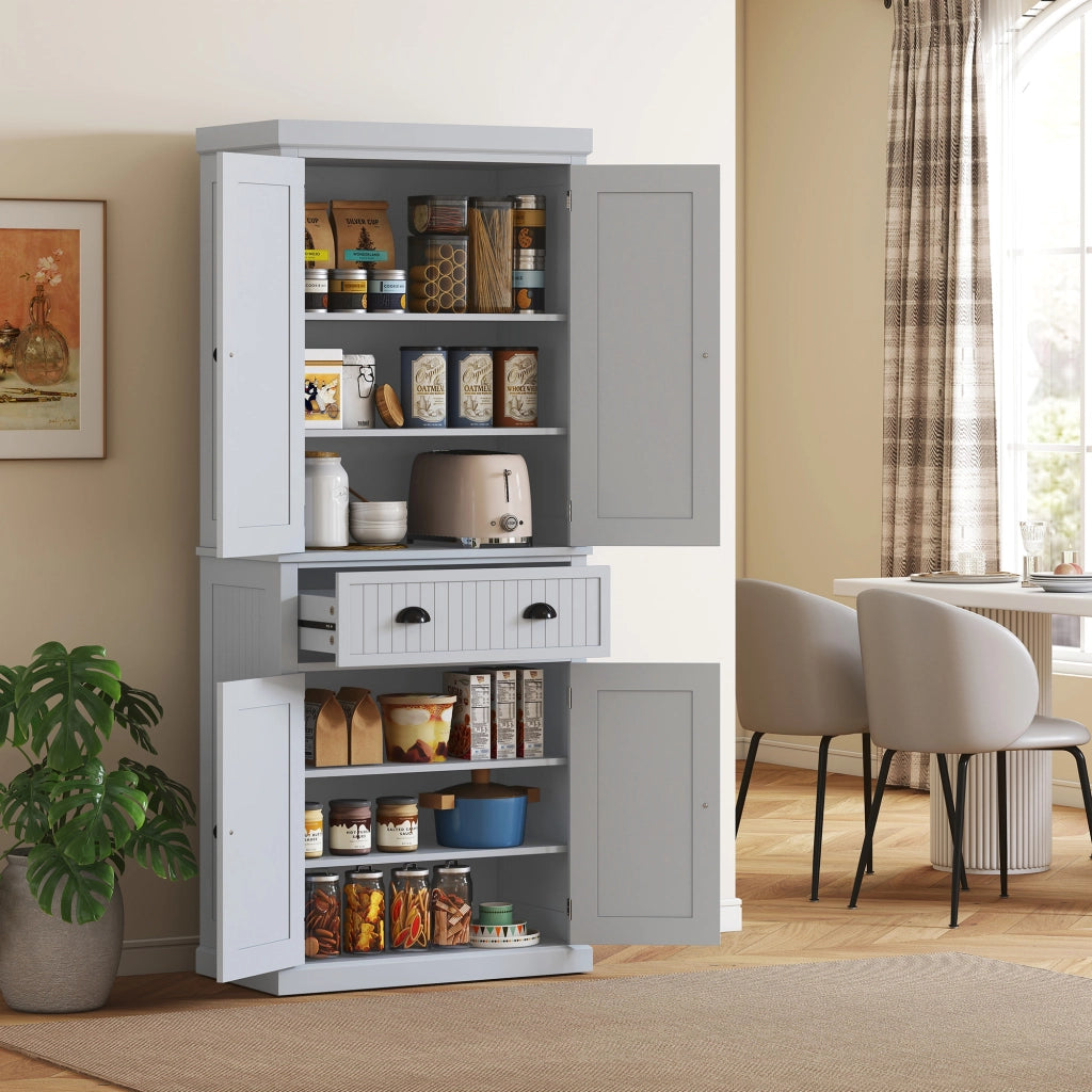 Armadio da cucina con ante scorrevoli e cassetto grande ¨C zephmum ¨C grigio 76x40x183 cm