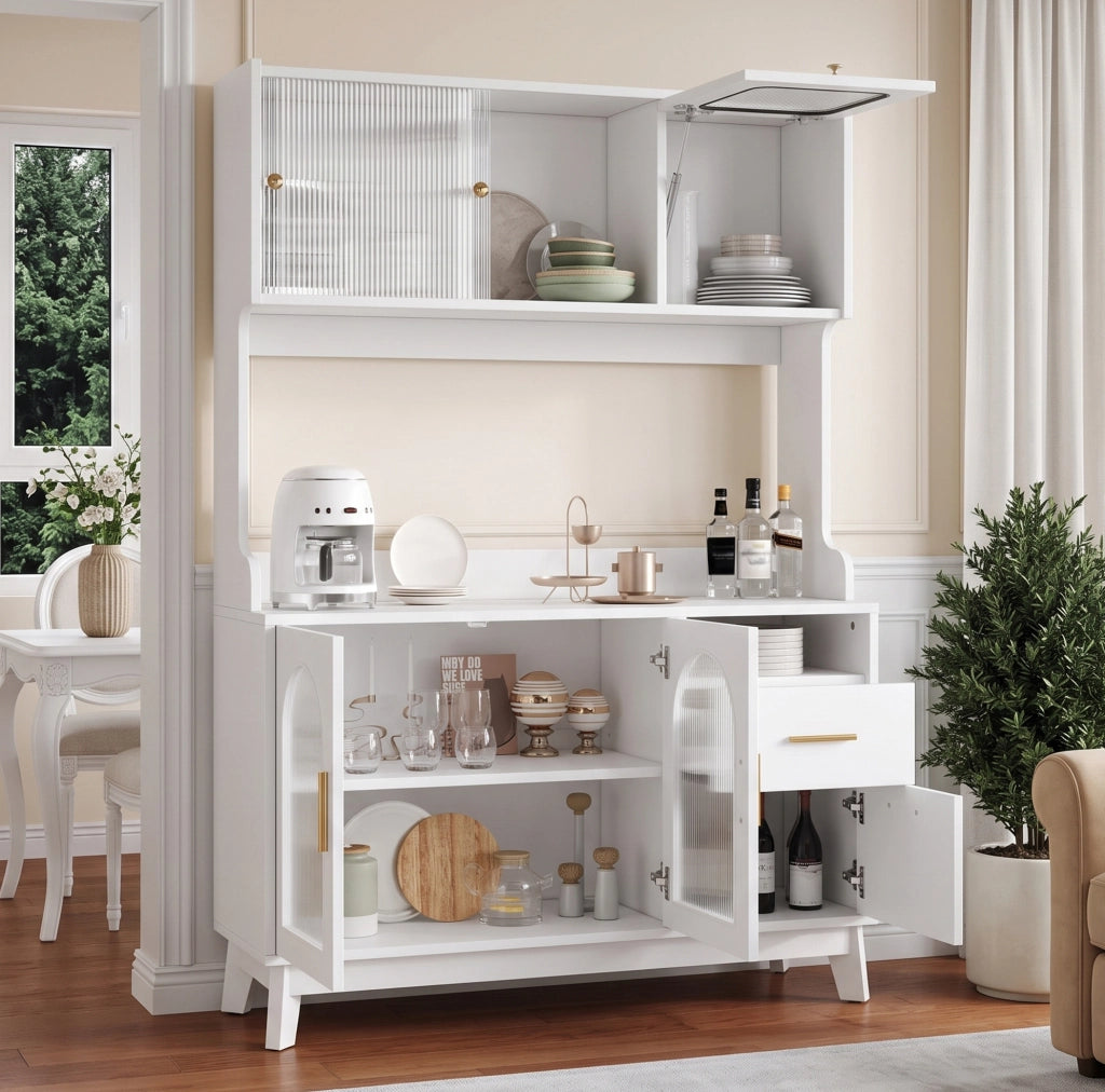 Credenza alta 120 x 40 x 178 cm con prese e USB, bianca