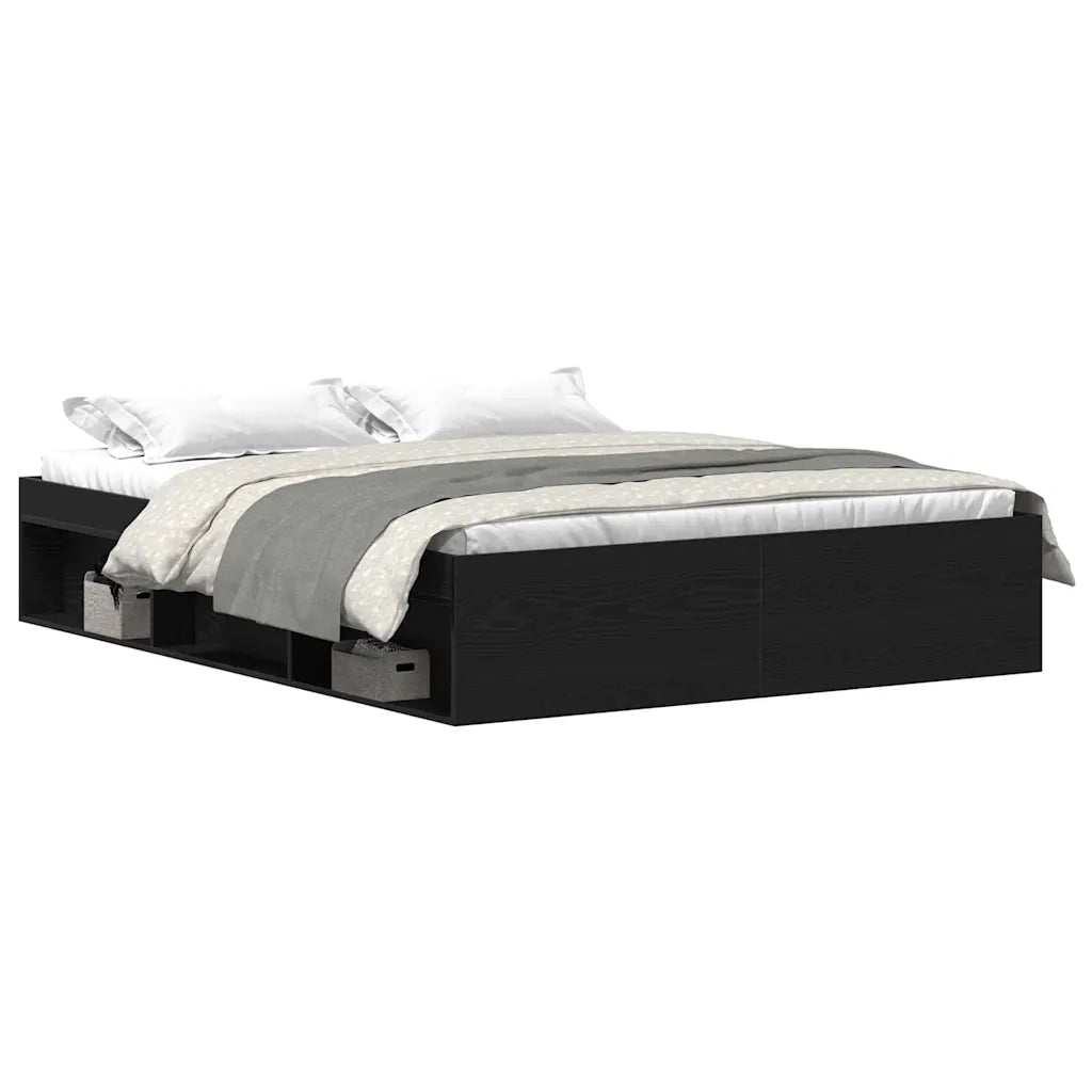 Letto matrimoniale | Letto per adulti | Giroletto senza Materasso Rovere Nero 150x200 cm Truciolato