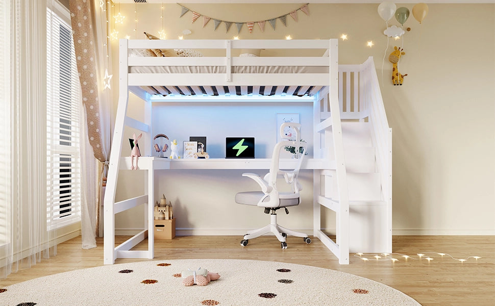Letto a castello con mensole LED USB 90x200 cm MDF bianco pino