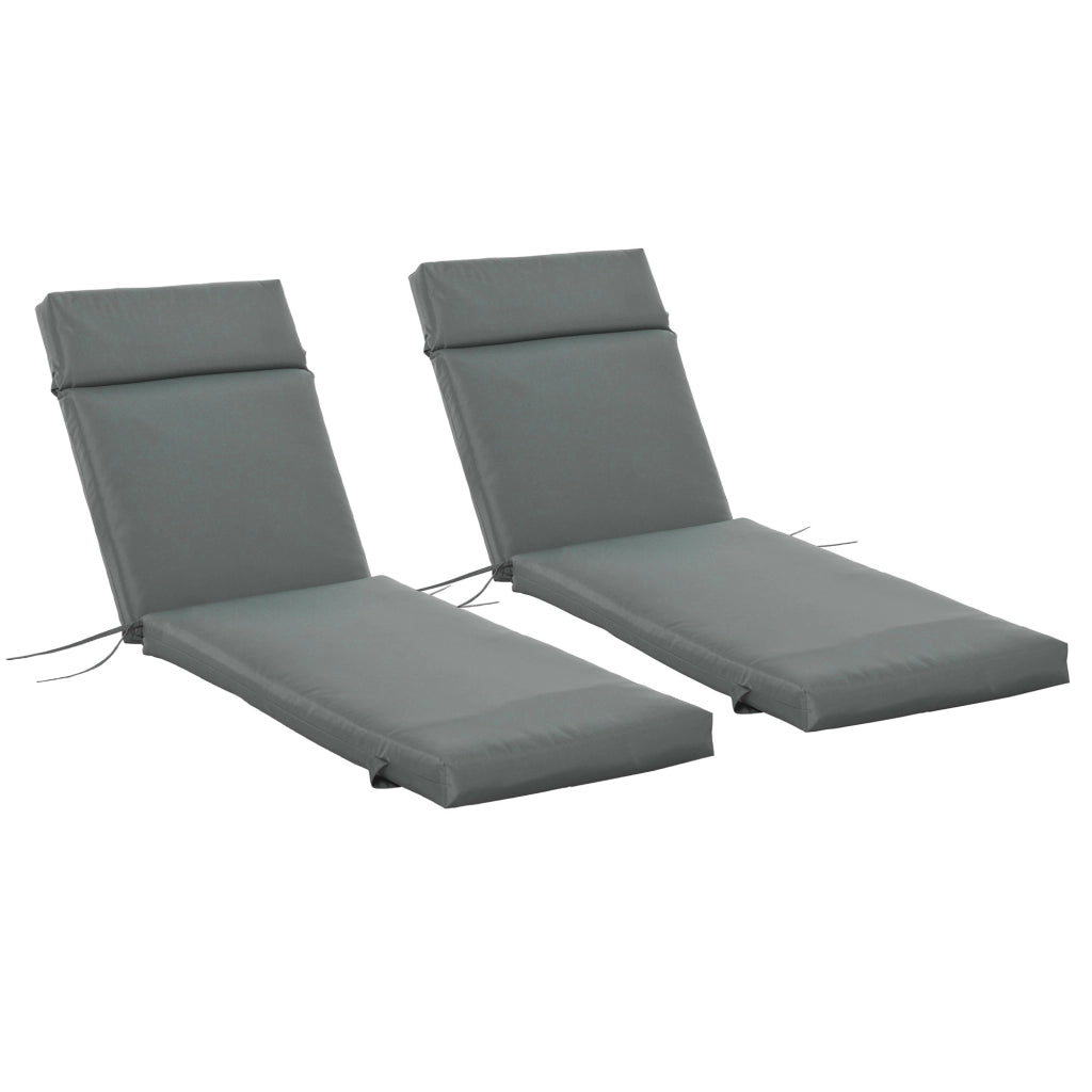 Set 2 Cuscini per Sdraio da Esterno Imbottiti in Cotone con Cinghie, 196x55x8 cm, Grigio Scuro