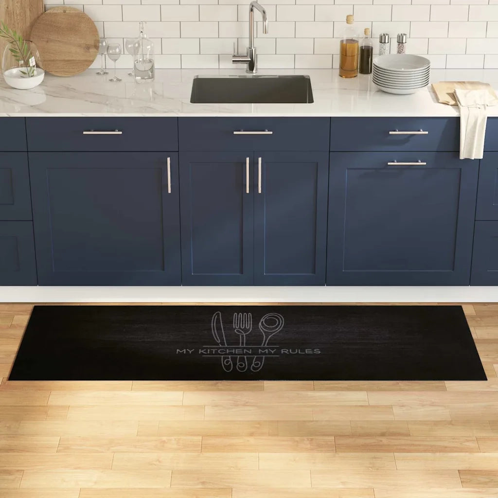 Tappeto da Cucina-Tappetino da Cucina Posate Nero 180 x 60 cm Velluto