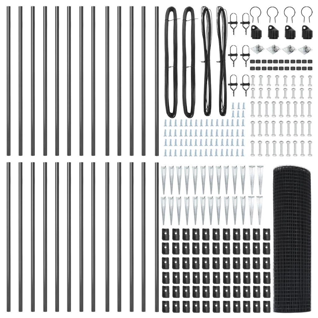 Recinzione a Rete Saldato con 13 Picchetti Grigi 0.4x50 m Acciaio