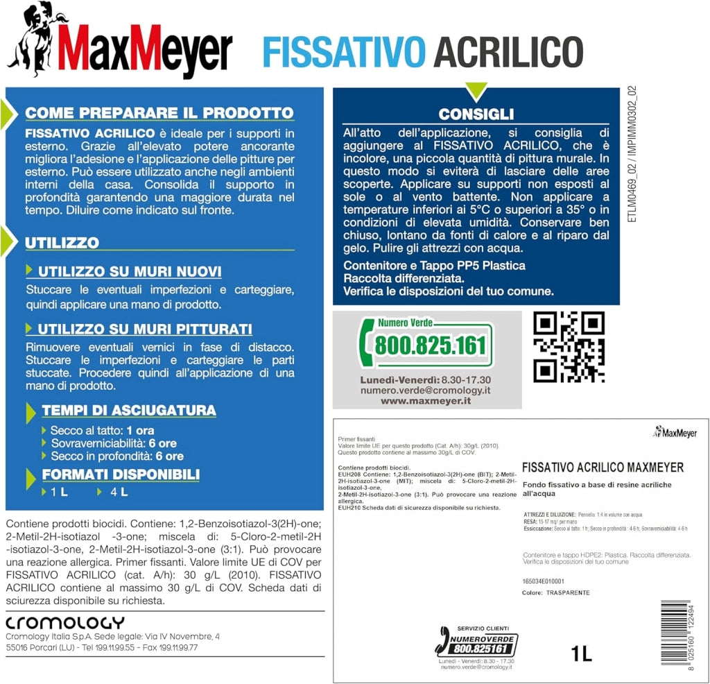 Fissativo Acrilico per Interni ed Esterni, Trasparente, 1L