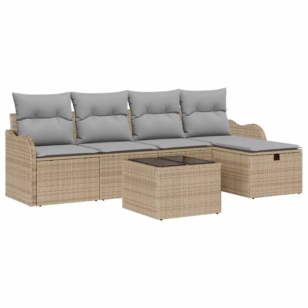 Set Divano da Giardino con cuscino 6 pcs Beige Poly Rattan 3360301