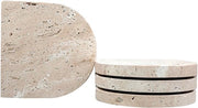 Set di Supporti in Marmo di 4 pezzi, Piatto Beige Pietra Naturale Ø 10 cm, Supporti Curvi in Travertino per Decorazione Interna, Tavolo Cucina, Ufficio