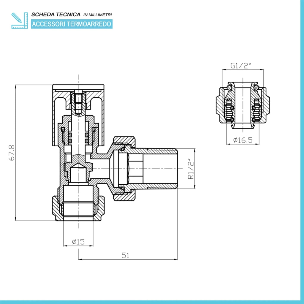 Coppia di valvole per termoarredo raccordi multi 16x2 in acciaio cromo