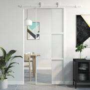 Porta Scorrevole Bianca 76x205 cm Vetro Temperato e Alluminio 155204