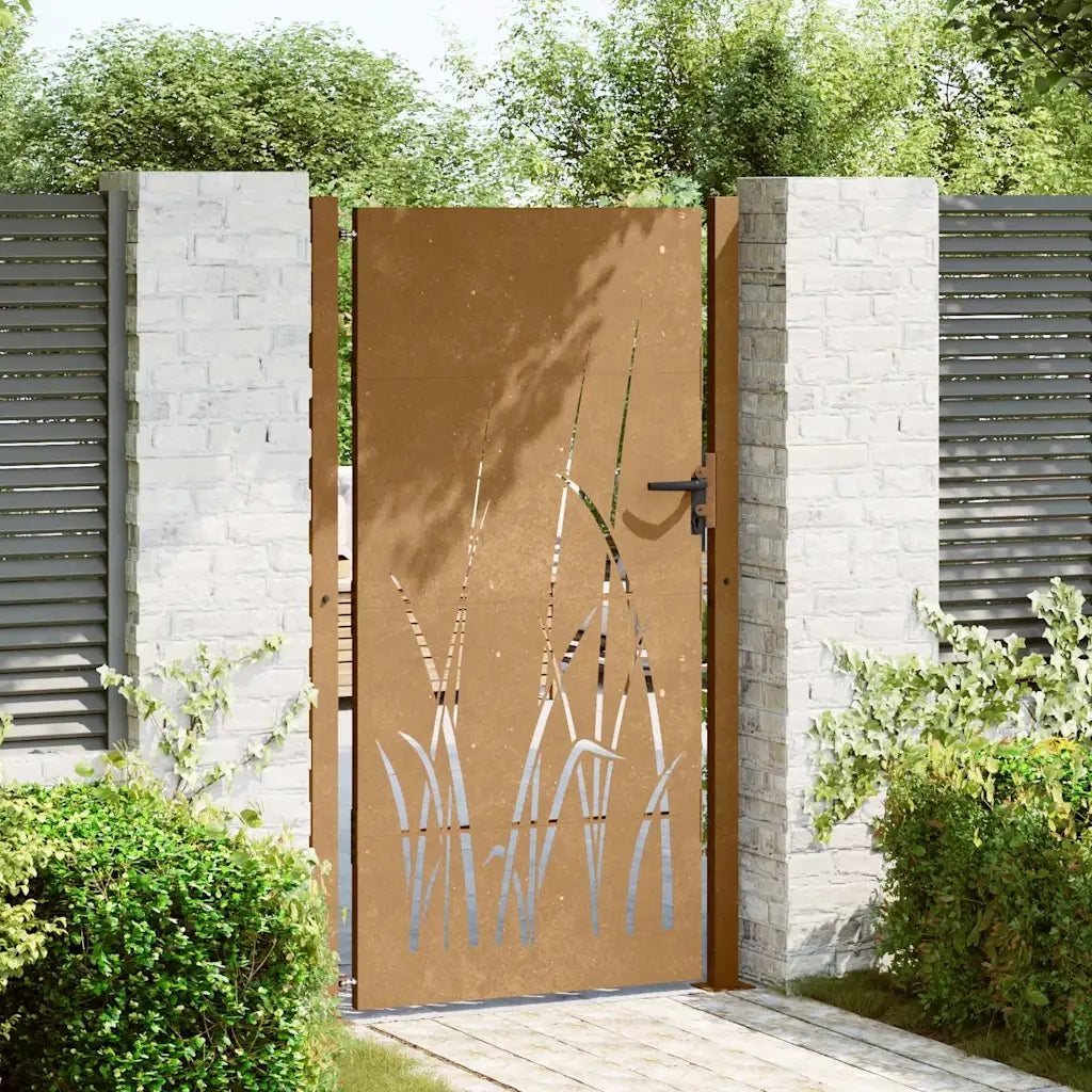 Cancello da giardino 100x200 cm in acciaio Corten con design erba 153231