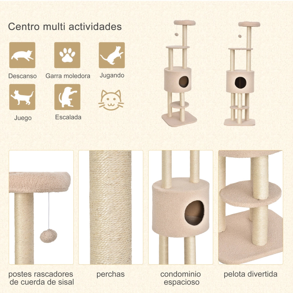 Albero tiragraffi per gatti con piattaforme e palo sisal ¨C Minimal ¨C beige 148 cm