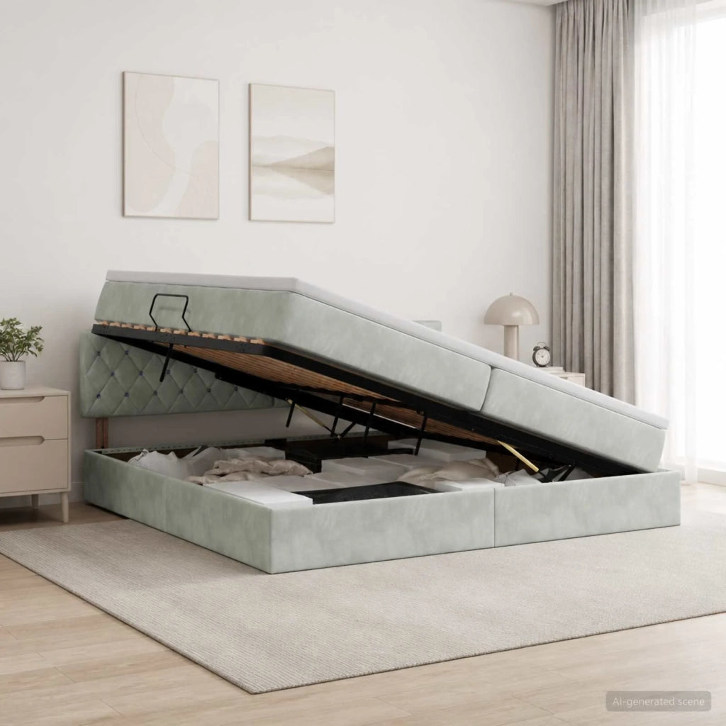 Letto con Contenitore Grigio Chiaro 200 x 200 cm Velluto 3458769