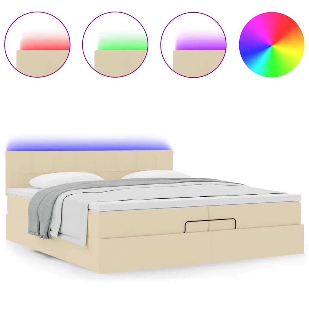 Struttura Letto Pouf con Materassi Crema 200x200 cm in Tessuto 3312338