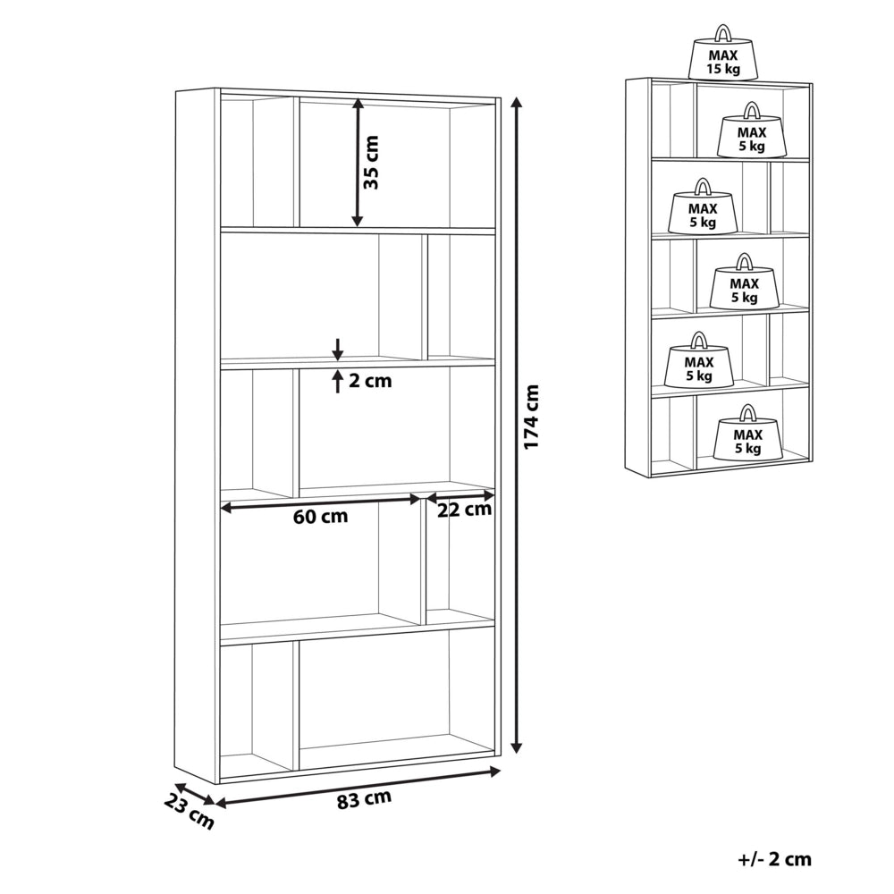 Libreria Legno Scuro e Bianco 174 x 83 cm Scaffali Grandi e Piccoli Scandinavi