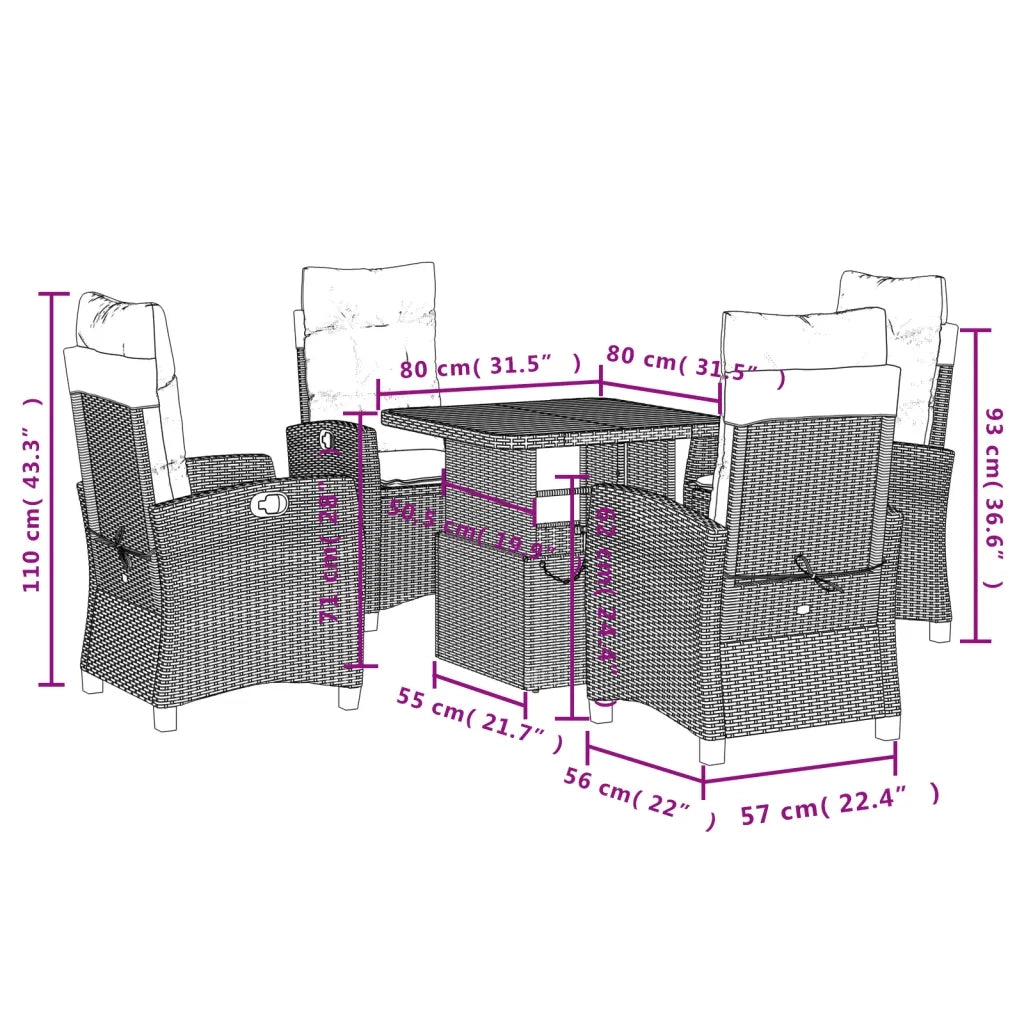 Set da Pranzo da Giardino 5 pz con Cuscini in Polyrattan Grigio 3277398
