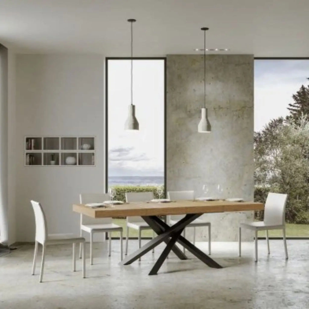 Tavolo allungabile 120/380x90 cm Volantis Premium colore quercia natura gambe antracite
