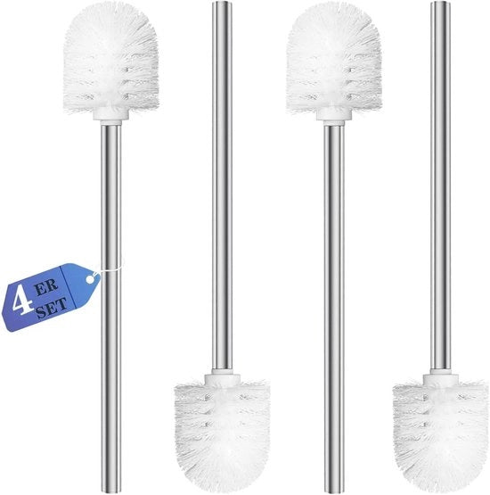 Set di spazzole per il bagno, 4 pezzi Spazzola per il bagno con maniglia in acciaio inossidabile, Spazzola per il bagno bianca, diametro 7,5 cm Spazzola per bagno e toilette Pulizia del bagno approfondita (bianca)