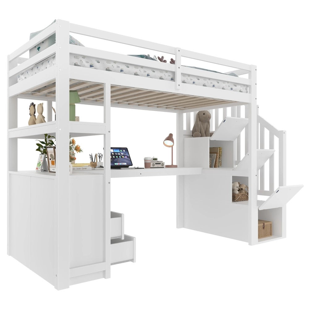 Letto a Soppalco con Scrivania e Cassetti ¨C Xylo ¨C Bianco 90x200