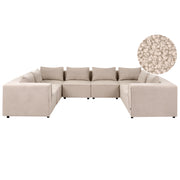 Divano modulare a forma di U in bouclé beige rivestito in stile moderno