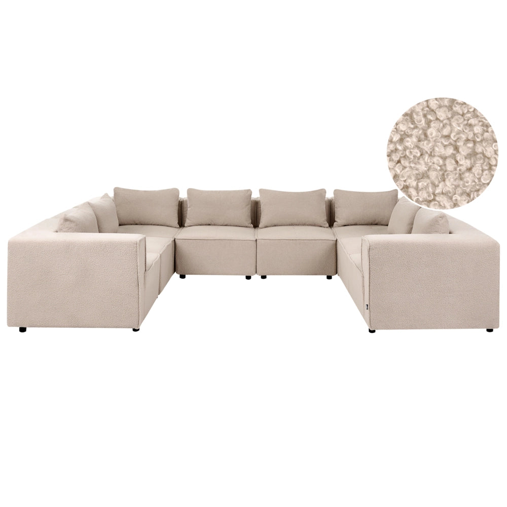 Divano modulare a forma di U in bouclé beige rivestito in stile moderno