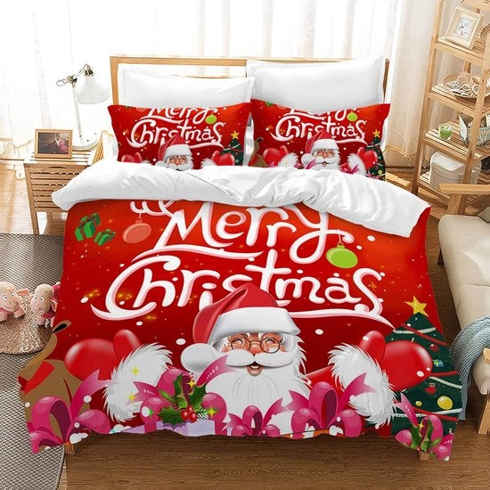 Set di coperte per letto per Natale con Babbo Natale, festa di Natale e disegno di fiocchi di neve, microfibra morbida con chiusura a zip (Voglia di Natale, 200 x 200 cm)
