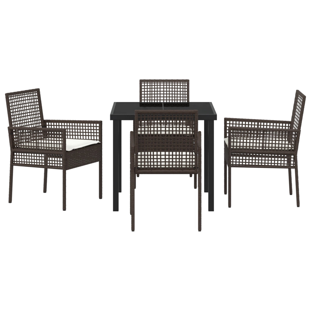 Set pranzo giardino con cuscini Marrone Polyrattan